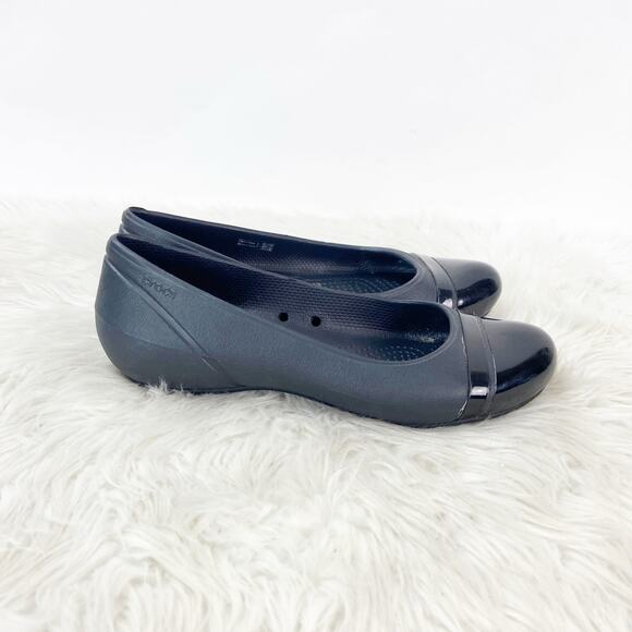 Crocs 7 Women's Black Cap Toe Slip On Flat Heel Casual Ballet Shoes - Picture 3 of 11